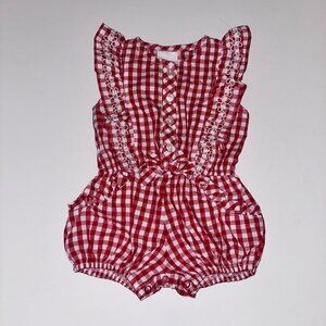 SIZE 6-9 Months NANNETTE BABY ROMPER red gingham with ruffles SUPER CUTE!